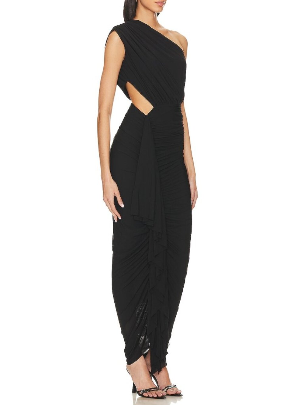 superdown Juliet Midi Dress in Black cutout draped ruched stretchy - Picture 2 of 7